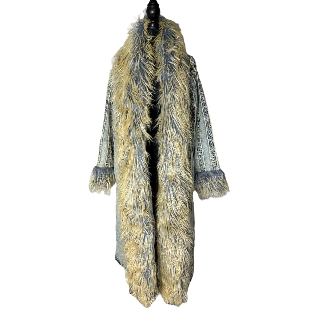 FASHION NOVA New Love Me Not Washed Denim Trench Penny Lane Afghan Coat Large - Picture 3 of 13